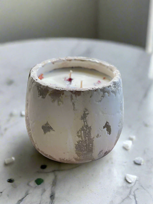 andcrafted Soy Wax Candle with Crystals in a Concrete Vessel – Luxury Aromatherapy
Experience tranquility with our handcrafted soy wax candle, infused with healing crystals and housed in a stylish, hand-poured concrete vessel. Enjoy long-lasting, clean-burning aromatherapy with natural essential oils. A perfect gift for relaxation, meditation, and home décor.
Indulge in the perfect blend of luxury, wellness, and style with our handmade soy wax candle, featuring natural essential oils and healing crystals